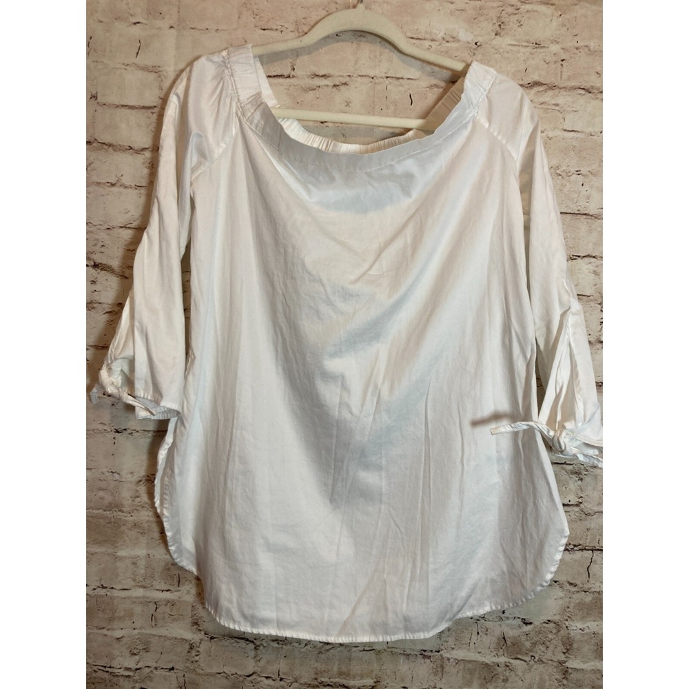 WYATT Top Womens Large Pure‎ White Off The Shoulder Tie Sleeve Minimalist Lagom